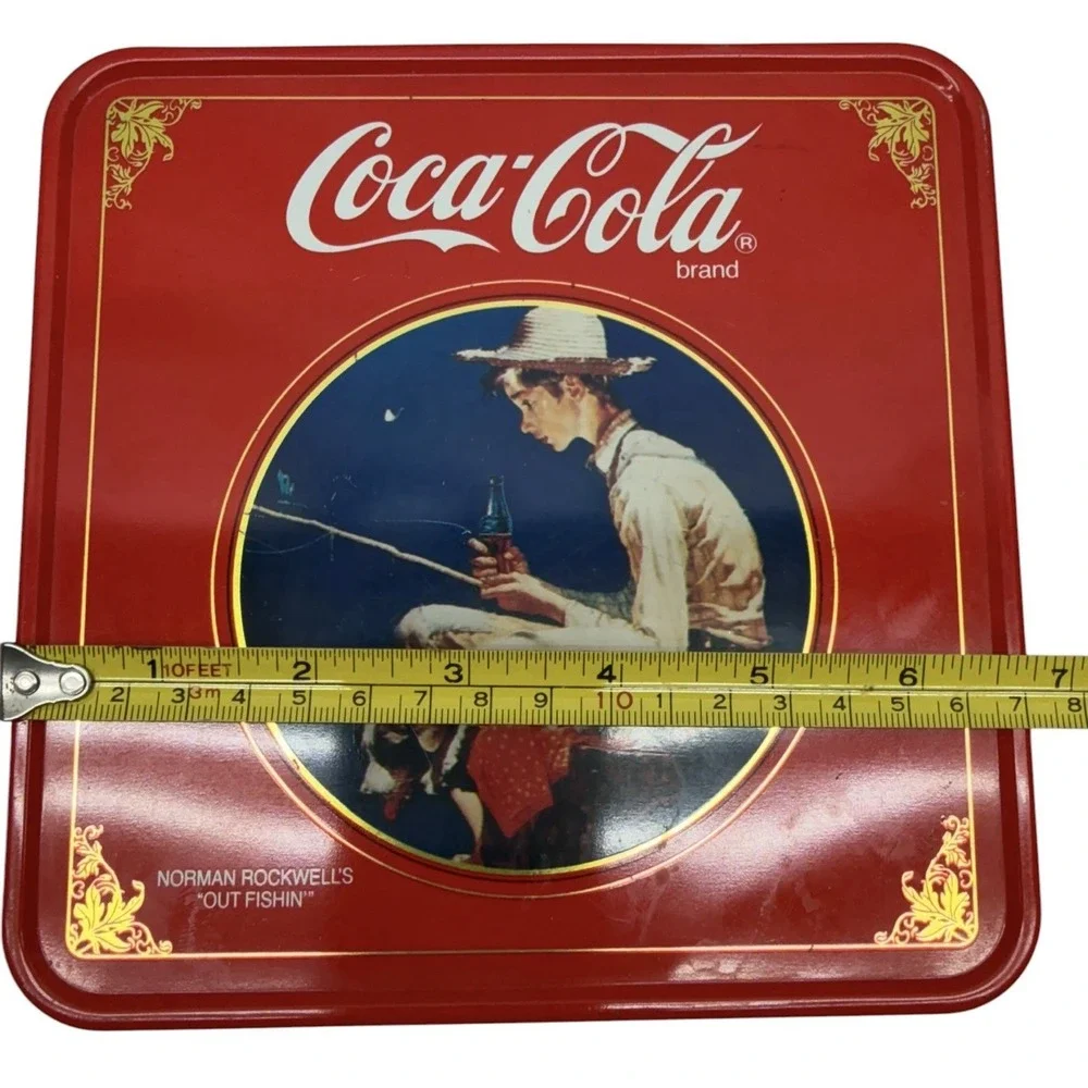 Vintage Coca-Cola Norman Rockwell Out Fishin  Coke Tin Empty